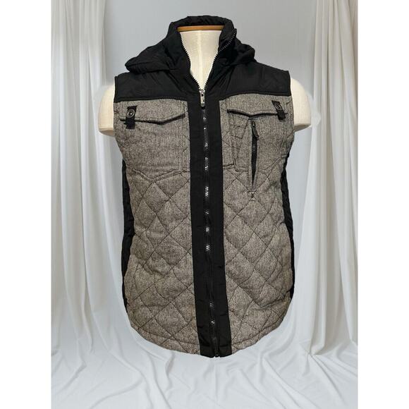 Men’s Hooded Vest Decree Black Gray Zip Up - Picture 1 of 14